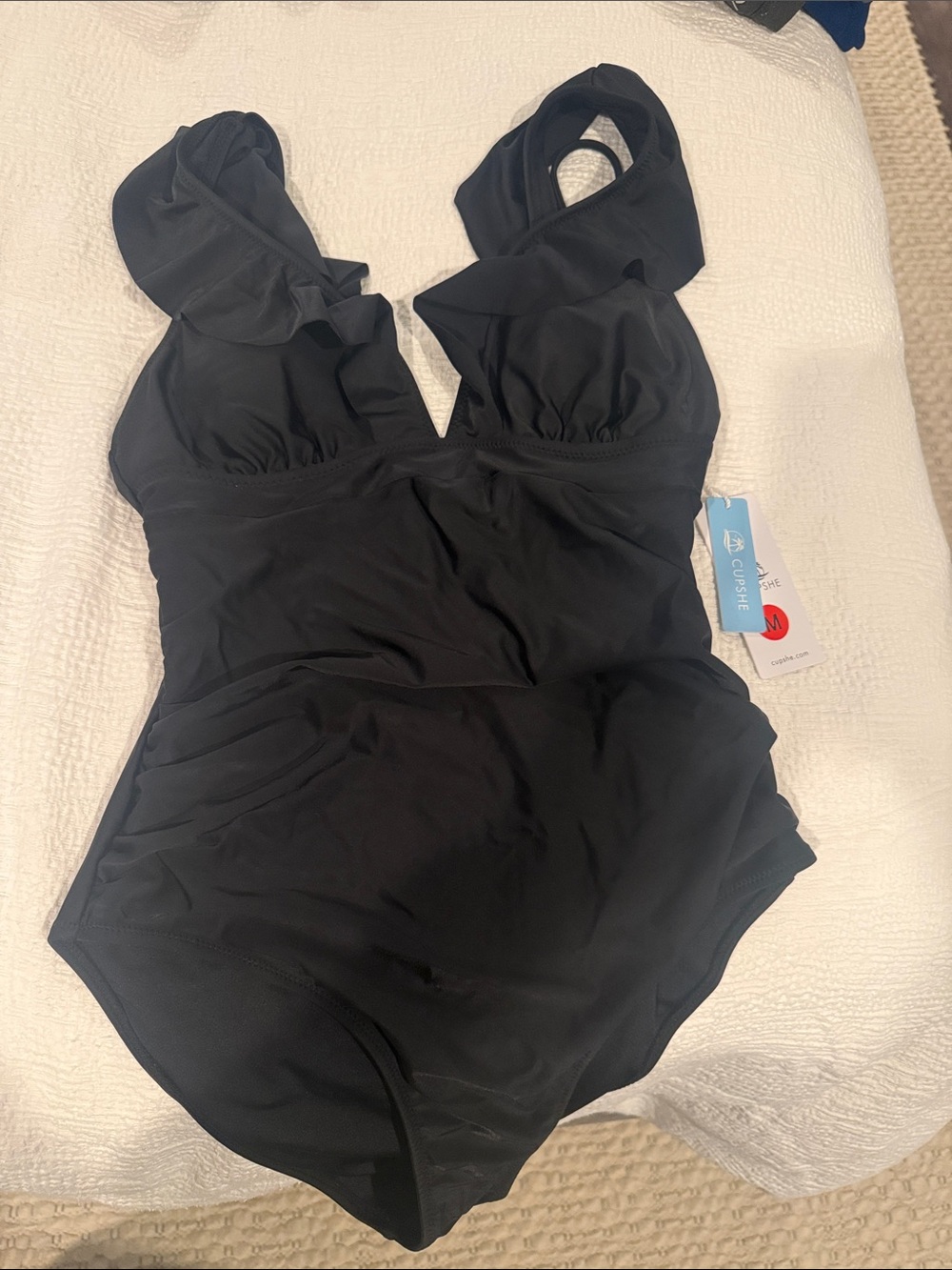 Black Ruffled Strap women’s One-Piece Swimsuit